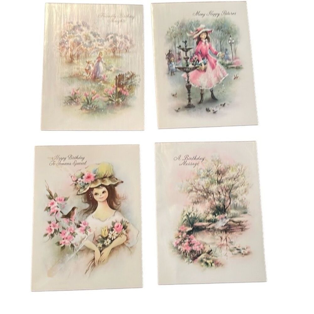Vintage Lot‎ of 4 Coronation Collection Glitter Birthday Cards 50's Parchment